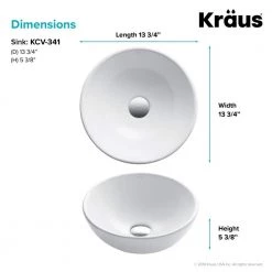 KRAUS Elavo Small Round Ceramic Vessel Bathroom Sink in White -Bathroom Sinks Sales white kraus vessel sinks kcv 341 66 1000