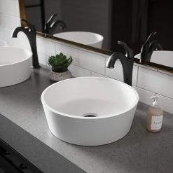 KRAUS Natura Round Solid Surface Vessel Sink in White -Bathroom Sinks Sales white kraus vessel sinks ksv 1mw 77 1000