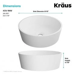 KRAUS Natura Round Solid Surface Vessel Sink in White -Bathroom Sinks Sales white kraus vessel sinks ksv 1mw c3 1000