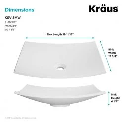 KRAUS Natura Rectangle Solid Surface Vessel Sink in White -Bathroom Sinks Sales white kraus vessel sinks ksv 3mw c3 1000