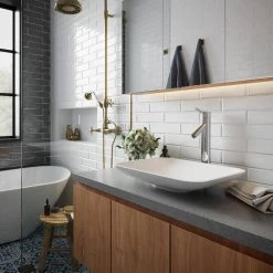 KRAUS Natura Rectangle Solid Surface Vessel Sink in White -Bathroom Sinks Sales white kraus vessel sinks ksv 4mw 1d 1000