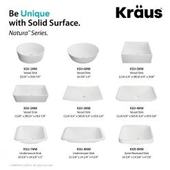 KRAUS Natura Rectangle Solid Surface Vessel Sink in White -Bathroom Sinks Sales white kraus vessel sinks ksv 4mw 4f 1000
