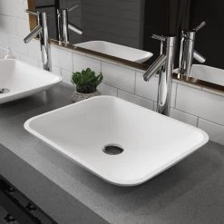 KRAUS Natura Rectangle Solid Surface Vessel Sink in White -Bathroom Sinks Sales white kraus vessel sinks ksv 4mw a0 1000