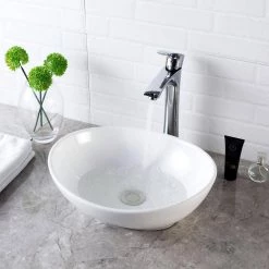 LORDEAR 16 in. x 13 in. Porcelain Vessel Sink Egg Shape Bathroom Ceramic Oval Vanity Art Basin Modern in White -Bathroom Sinks Sales white lordear vessel sinks hmp18003 44 1000