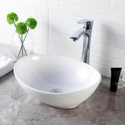 LORDEAR 16 in. x 13 in. Porcelain Vessel Sink Egg Shape Bathroom Ceramic Oval Vanity Art Basin Modern in White -Bathroom Sinks Sales white lordear vessel sinks hmp18003 fa 1000