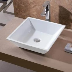 LUXIER Flat Square Bathroom Ceramic Vessel Sink Art Basin in White -Bathroom Sinks Sales white luxier vessel sinks cs 006 4f 1000