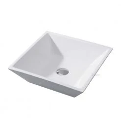 LUXIER Flat Square Bathroom Ceramic Vessel Sink Art Basin in White