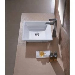 LUXIER Flat Square Bathroom Ceramic Vessel Sink Art Basin in White -Bathroom Sinks Sales white luxier vessel sinks cs 006 fa 1000
