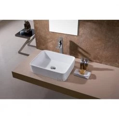 LUXIER Rectangular Bathroom Ceramic Vessel Sink Art Basin in White -Bathroom Sinks Sales white luxier vessel sinks cs 013 4f 1000