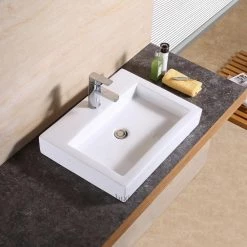 LUXIER Rectangular Bathroom Ceramic Vessel Sink Art Basin in White -Bathroom Sinks Sales white luxier vessel sinks cs 021 1f 1000