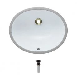MR Direct Undermount Porcelain Bathroom Sink in White with Pop-Up Drain in Antique Bronze