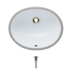 MR Direct Undermount Porcelain Bathroom Sink in White with Pop-Up Drain in Brushed Nickel