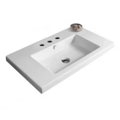 Nameeks Cangas Drop-in Ceramic Bathroom Sink in White with 3 Faucet Holes