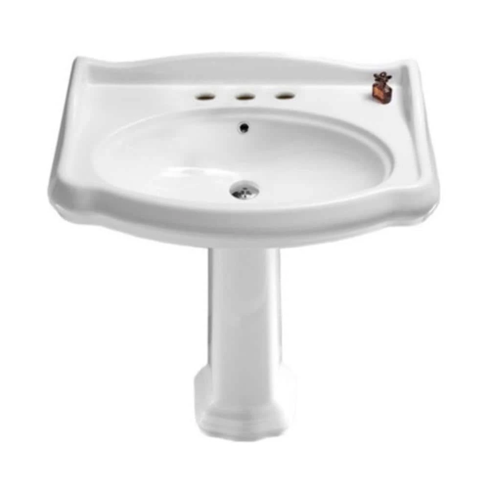 Nameeks Traditional Pedestal Sink in White with 3 Faucet Holes 3 Nameeks Traditional Pedestal Sink in White with 3 Faucet Holes