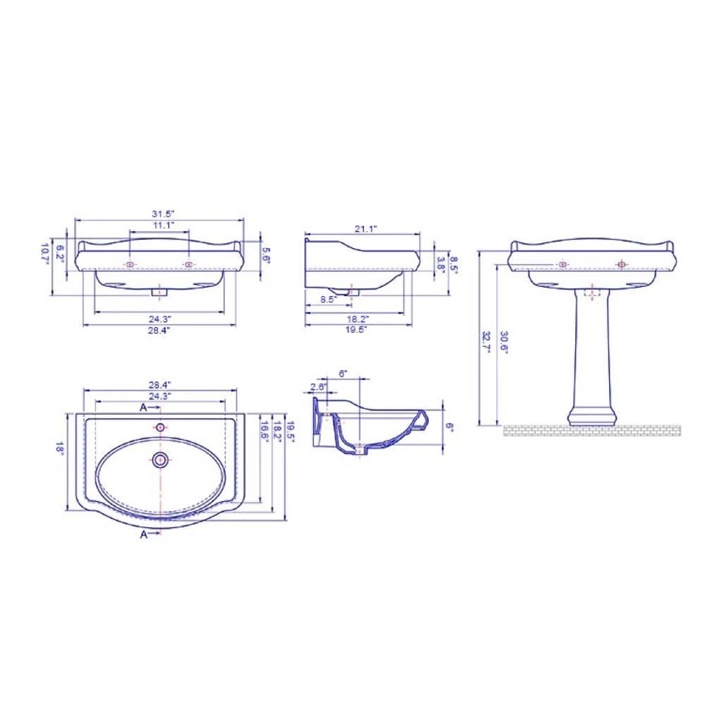 Nameeks Traditional Pedestal Sink in White with 3 Faucet Holes 4 Nameeks Traditional Pedestal Sink in White with 3 Faucet Holes - Image 2