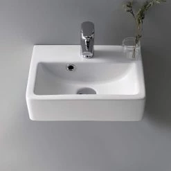 Nameeks Mini Wall Mounted Bathroom Sink in White -Bathroom Sinks Sales white nameeks wall mount sinks cerastyle 001400 u one hole 1f 1000