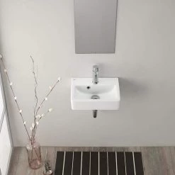 Nameeks Mini Wall Mounted Bathroom Sink in White -Bathroom Sinks Sales white nameeks wall mount sinks cerastyle 001400 u one hole 4f 1000