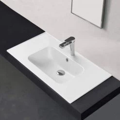 Nameeks Blue Rectangular Wall Mounted Bathroom Sink in White -Bathroom Sinks Sales white nameeks wall mount sinks cerastyle 042300 u one hole 4f 1000