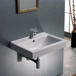 Nameeks Mona Wall Mounted Bathroom Sink in White -Bathroom Sinks Sales white nameeks wall mount sinks cerastyle 064200 u one hole 4f 1000