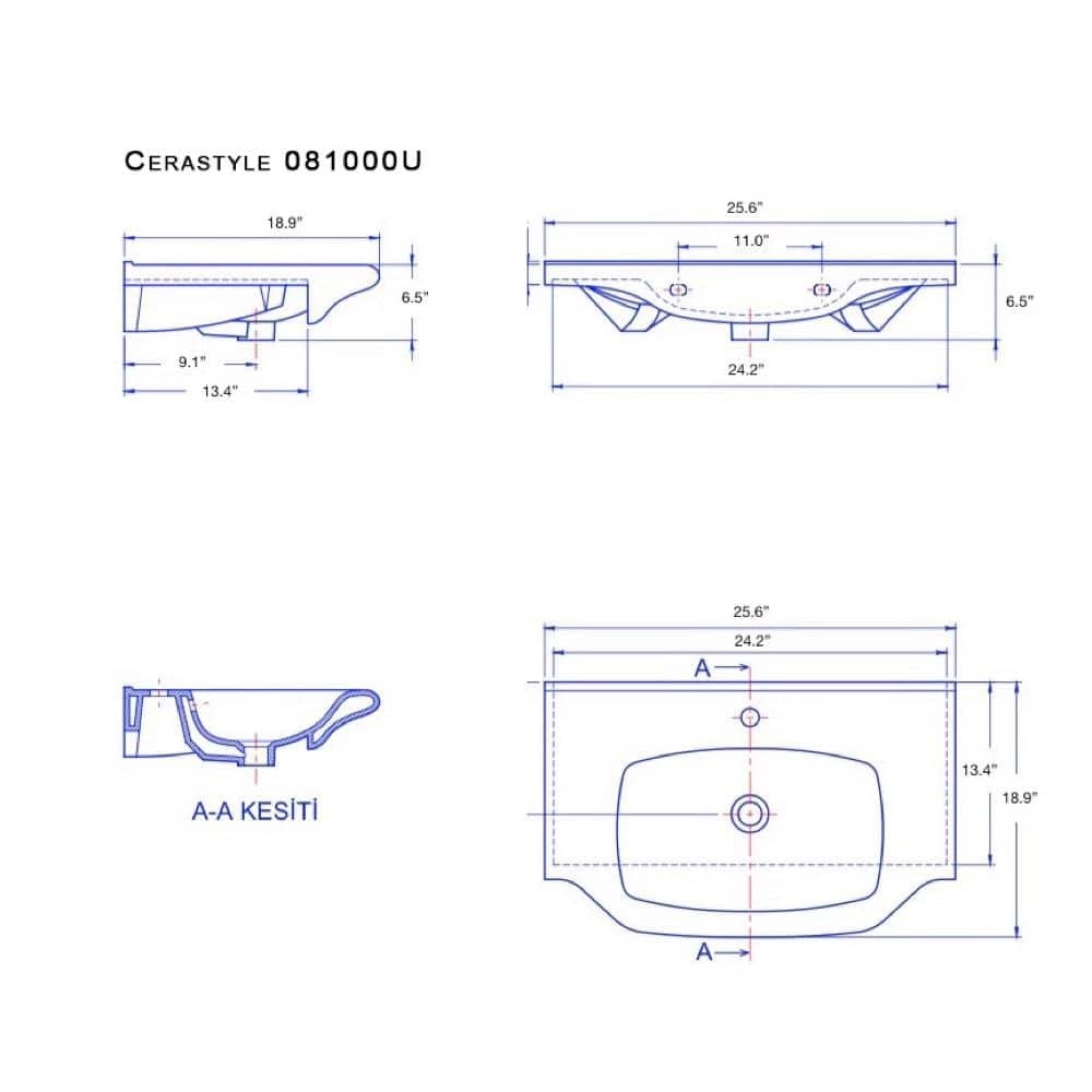 Nameeks Yeni Klasik Wall Mounted Bathroom Sink in White 5 Nameeks Yeni Klasik Wall Mounted Bathroom Sink in White - Image 3