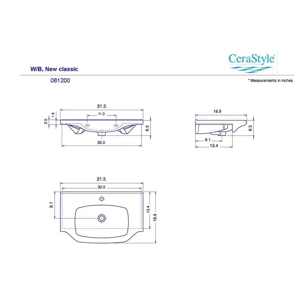 Nameeks Yeni Klasik Wall Mounted Vessel Bathroom Sink in White with 3 Faucet Holes 4 Nameeks Yeni Klasik Wall Mounted Vessel Bathroom Sink in White with 3 Faucet Holes - Image 2