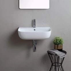 Nameeks Glam Wall Mounted Bathroom Sink in White -Bathroom Sinks Sales white nameeks wall mount sinks scarabeo 1811 one hole 4f 1000