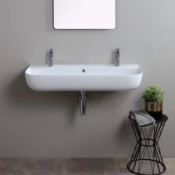 Nameeks Glam Wall Mounted Bathroom Sink in White -Bathroom Sinks Sales white nameeks wall mount sinks scarabeo 1813b two hole 4f 1000