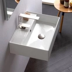 Nameeks Teorema Wall Mounted Bathroom Sink in White -Bathroom Sinks Sales white nameeks wall mount sinks scarabeo 5111 one hole 1f 1000