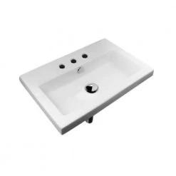 Nameeks Seie 40 Wall Mounted Ceramic Vessel Bathroom Sink in White with 3 Faucet Holes