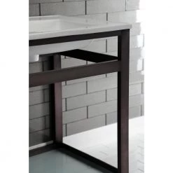 Kingston Brass 25 in. Ceramic Console Sink (4 in. in 3-Hole) with Stainless Steel Base in Oil Rubbed Bronze -Bathroom Sinks Sales white oil rubbed bronze kingston brass console sinks hvwp2522w4b5 fa 1000