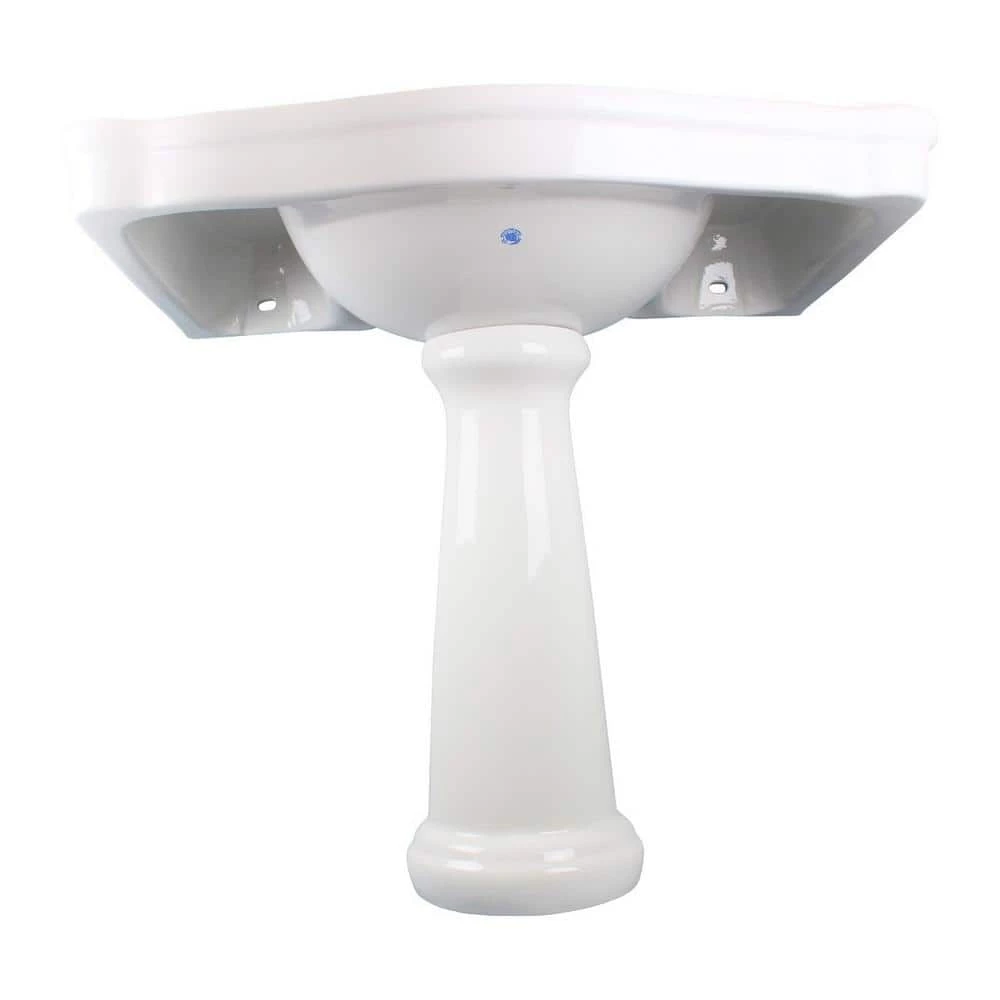RENOVATORS SUPPLY MANUFACTURING Darbyshire 33-1/2 in. Pedestal Combo Bathroom Sink in White with Overflow 6 RENOVATORS SUPPLY MANUFACTURING Darbyshire 33-1/2 in. Pedestal Combo Bathroom Sink in White with Overflow - Image 4