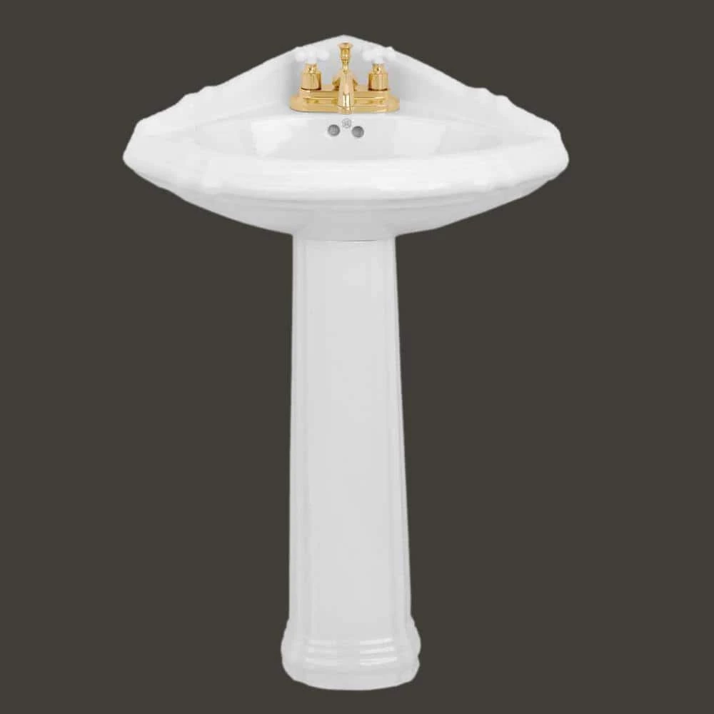 RENOVATORS SUPPLY MANUFACTURING Sheffield 26 in. Corner Pedestal Combo Bathroom Sink in White with Overflow 4 RENOVATORS SUPPLY MANUFACTURING Sheffield 26 in. Corner Pedestal Combo Bathroom Sink in White with Overflow - Image 2