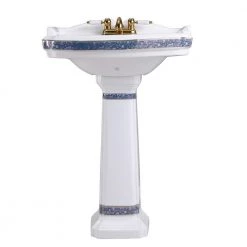 RENOVATORS SUPPLY MANUFACTURING India Reserve 22-7/8 in. Pedestal Combo Bathroom Sink in White Vessel Sink Basin with Blue and Gold Design Overflow -Bathroom Sinks Sales white pedestal sinks 41355 1f 1000