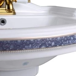 RENOVATORS SUPPLY MANUFACTURING India Reserve 22-7/8 in. Pedestal Combo Bathroom Sink in White Vessel Sink Basin with Blue and Gold Design Overflow -Bathroom Sinks Sales white pedestal sinks 41355 40 1000