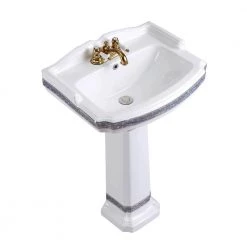 RENOVATORS SUPPLY MANUFACTURING India Reserve 22-7/8 in. Pedestal Combo Bathroom Sink in White Vessel Sink Basin with Blue and Gold Design Overflow -Bathroom Sinks Sales white pedestal sinks 41355 a0 1000