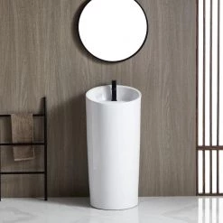 Eridanus 39 in. Tall Round Ceramic Pedestal Sink and Base with Overflow and Pop-Up Drain -Bathroom Sinks Sales white pedestal sinks junxlp 090 new 1f 1000