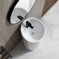 Eridanus 39 in. Tall Round Ceramic Pedestal Sink and Base with Overflow and Pop-Up Drain -Bathroom Sinks Sales white pedestal sinks junxlp 090 new 44 1000