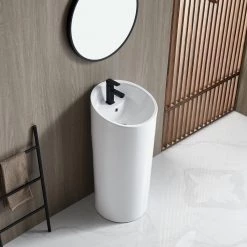 Eridanus 39 in. Tall Round Ceramic Pedestal Sink and Base with Overflow and Pop-Up Drain -Bathroom Sinks Sales white pedestal sinks junxlp 090 new 4f 1000