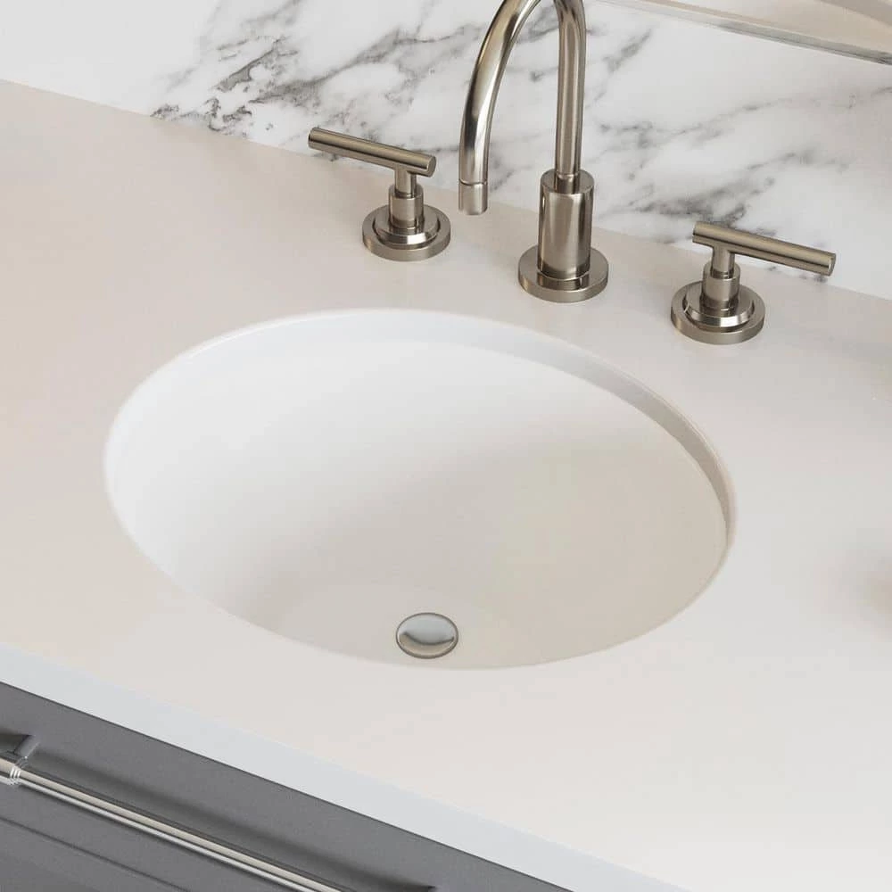 PELHAM & WHITE Newcastle 20 in. Undermount Ceramic Oval Bathroom Sink in White 6 PELHAM & WHITE Newcastle 20 in. Undermount Ceramic Oval Bathroom Sink in White - Image 4