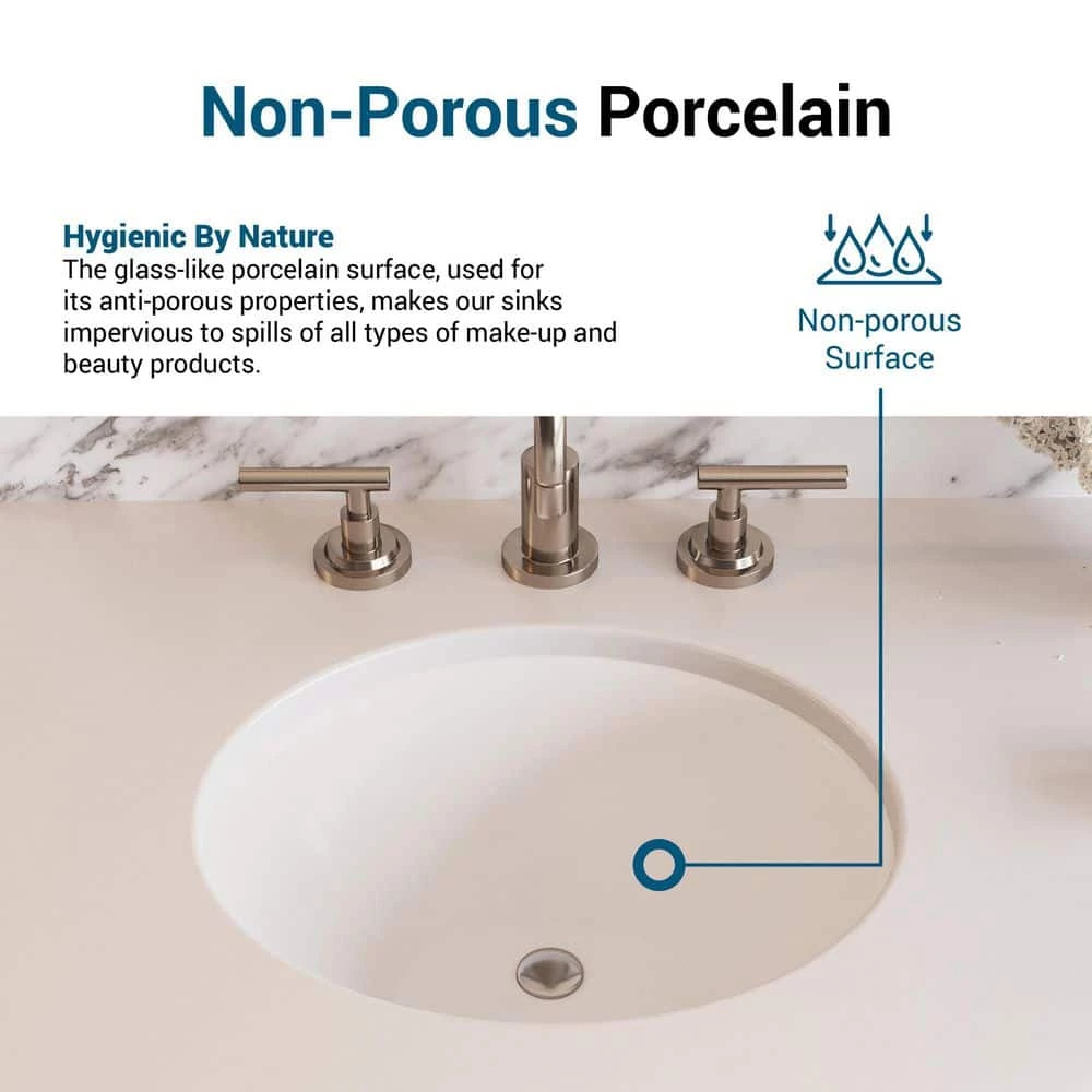 PELHAM & WHITE Newcastle 20 in. Undermount Ceramic Oval Bathroom Sink in White 10 PELHAM & WHITE Newcastle 20 in. Undermount Ceramic Oval Bathroom Sink in White - Image 8