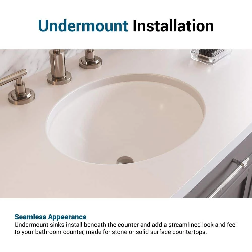 PELHAM & WHITE Newcastle 20 in. Undermount Ceramic Oval Bathroom Sink in White 7 PELHAM & WHITE Newcastle 20 in. Undermount Ceramic Oval Bathroom Sink in White - Image 5