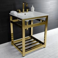 Kingston Brass 25 in. Ceramic Console Sink (8 in. in 3-Hole) with Stainless Steel Base in Polished Brass 13 Kingston Brass 25 in. Ceramic Console Sink (8 in. in 3-Hole) with Stainless Steel Base in Polished Brass -Bathroom Sinks Sales white polished brass kingston brass console sinks hvwp2522w8a2 1f 1000