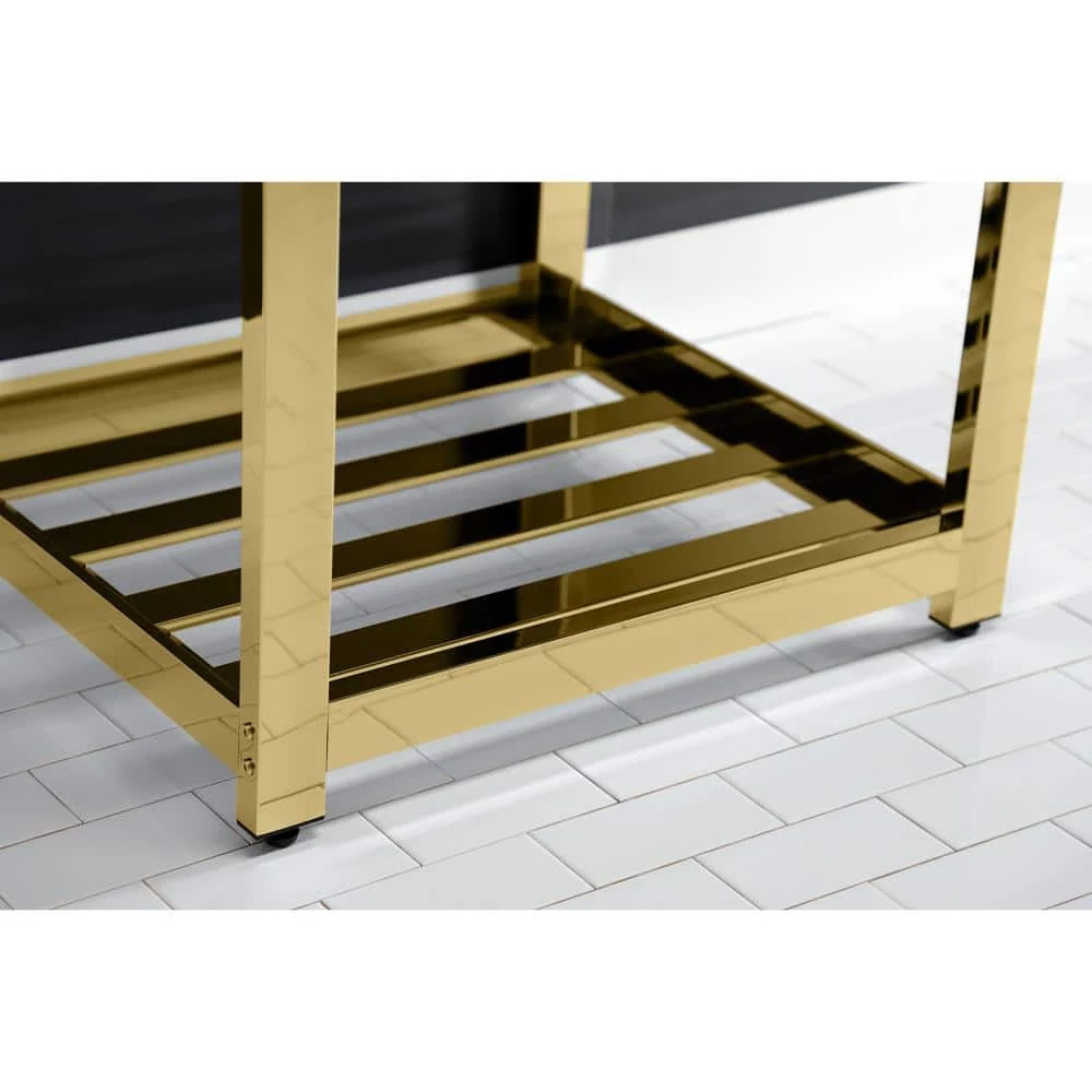 Kingston Brass 25 in. Ceramic Console Sink (8 in. in 3-Hole) with Stainless Steel Base in Polished Brass 7 Kingston Brass 25 in. Ceramic Console Sink (8 in. in 3-Hole) with Stainless Steel Base in Polished Brass - Image 5