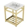 Kingston Brass 25 in. Ceramic Console Sink (8 in. in 3-Hole) with Stainless Steel Base in Polished Brass -Bathroom Sinks Sales white polished brass kingston brass console sinks hvwp2522w8a2 64 1000