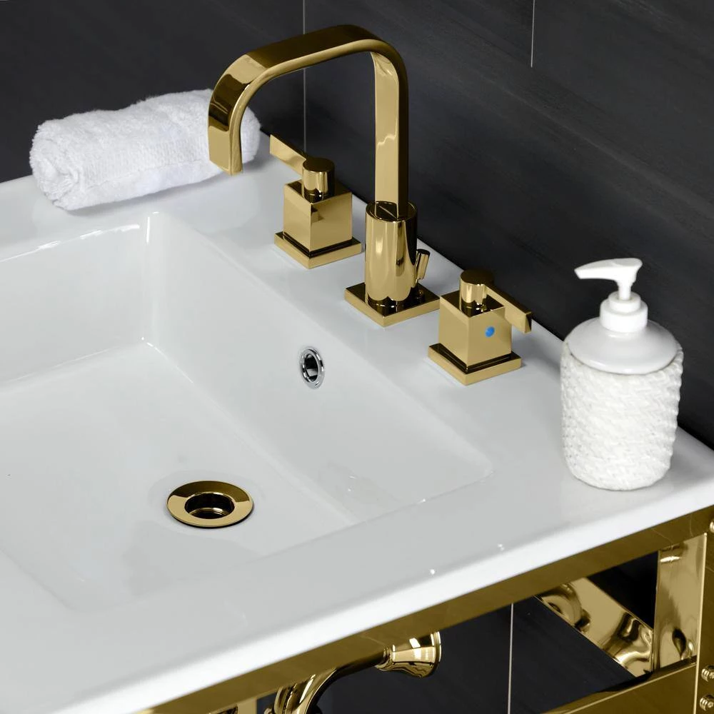 Kingston Brass 25 in. Ceramic Console Sink (8 in. in 3-Hole) with Stainless Steel Base in Polished Brass 4 Kingston Brass 25 in. Ceramic Console Sink (8 in. in 3-Hole) with Stainless Steel Base in Polished Brass - Image 2