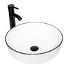 Puluomis White Ceramic Round Vessel Sink with Black Edges Design with Faucet Pop Up Drain Set -Bathroom Sinks Sales white puluomis vessel sinks us bg1010 64 1000