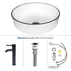 Puluomis White Ceramic Round Vessel Sink with Black Edges Design with Faucet Pop Up Drain Set 15 Puluomis White Ceramic Round Vessel Sink with Black Edges Design with Faucet Pop Up Drain Set -Bathroom Sinks Sales white puluomis vessel sinks us bg1010 fa 1000