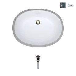 Rene Undermount Porcelain Bathroom Sink in White with Pop-Up Drain in Antique Bronze -Bathroom Sinks Sales white rene undermount bathroom sinks r2 1005 w pud abr 40 1000