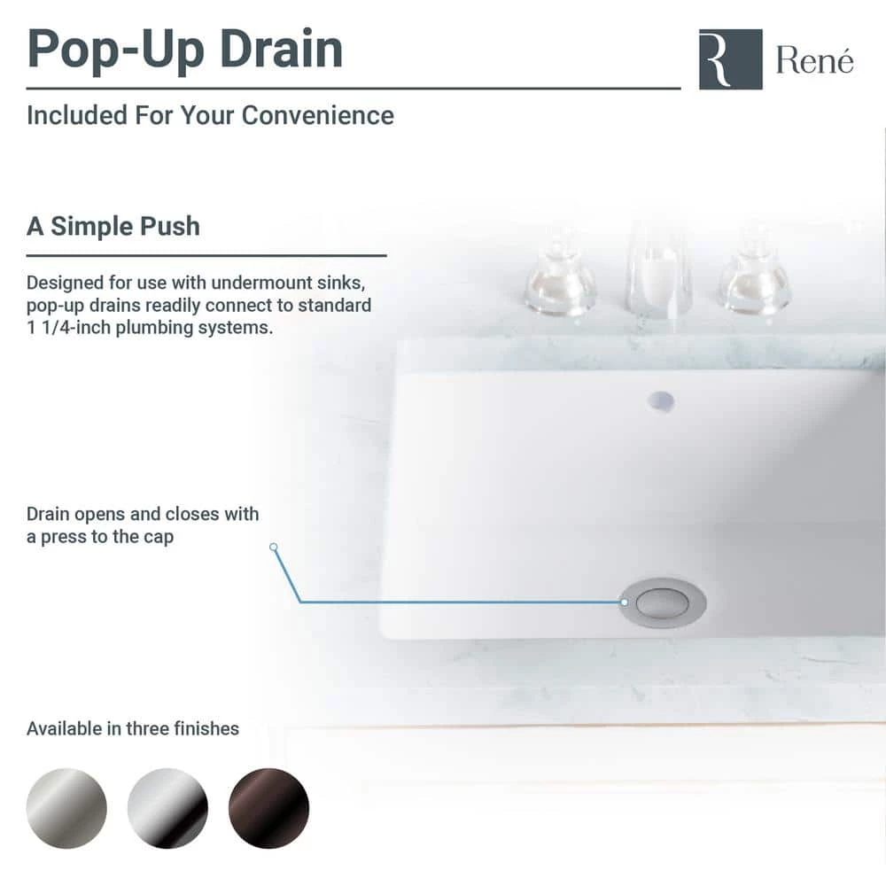 Rene 16 in. Undermount Bathroom Sink in White with Pop-Up Drain in Brushed Nickel 6 Rene 16 in. Undermount Bathroom Sink in White with Pop-Up Drain in Brushed Nickel - Image 4