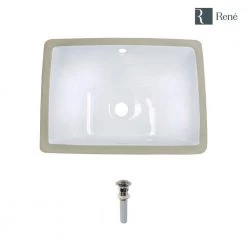 Rene 18.25 in. Undermount Bathroom Sink in White with Pop-Up Drain in Brushed Nickel